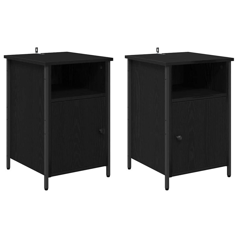 40cm W Manufactured Wood Bedside Table, Black Oak