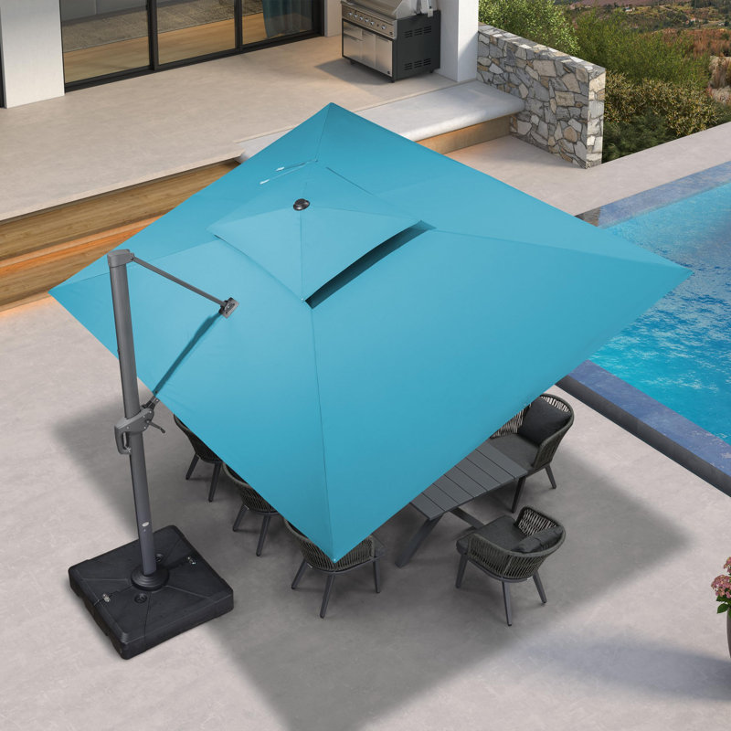 10' x 13' Rectangular Double Top Cantilever Tilting Umbrella with Base and 360° Rotation, Blue