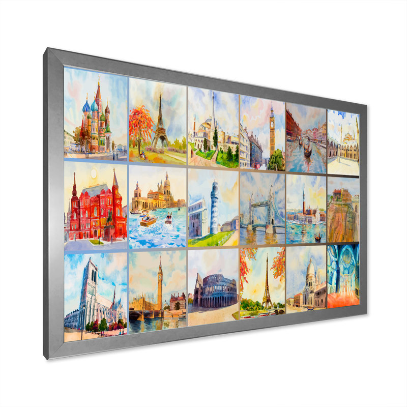 «World Travel Famous Monument III», reproduction sur toile flottante, Cadre photo argenté, H 30 po x l 40 po x P 1,5 po