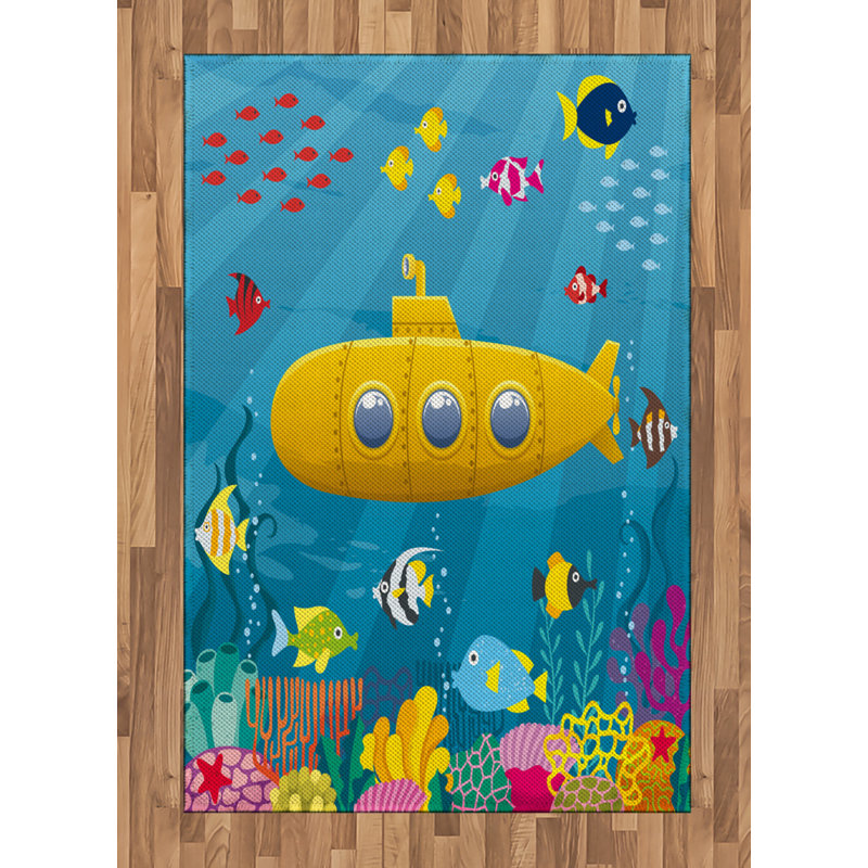 Tapis décoratif sous-marin jaune à haute densité, Rectangle— 4 pi x 5 pi 8 po