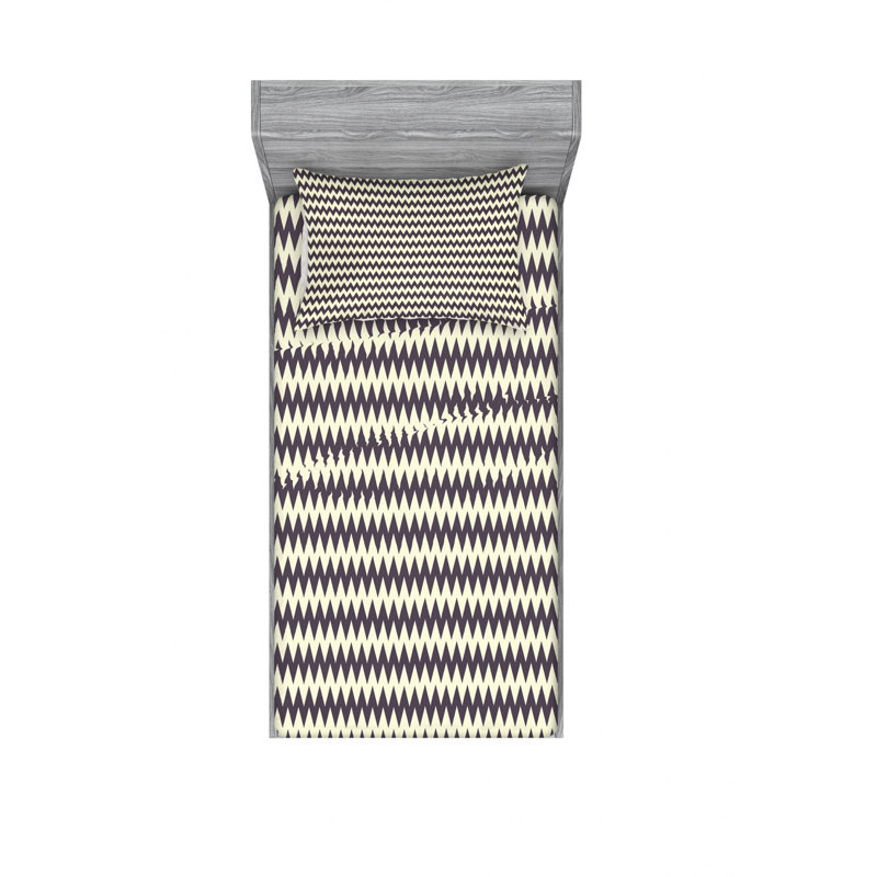 Ensemble de draps à chevrons horizontaux, Ensemble de draps pour lit simple TG avec drap-hou