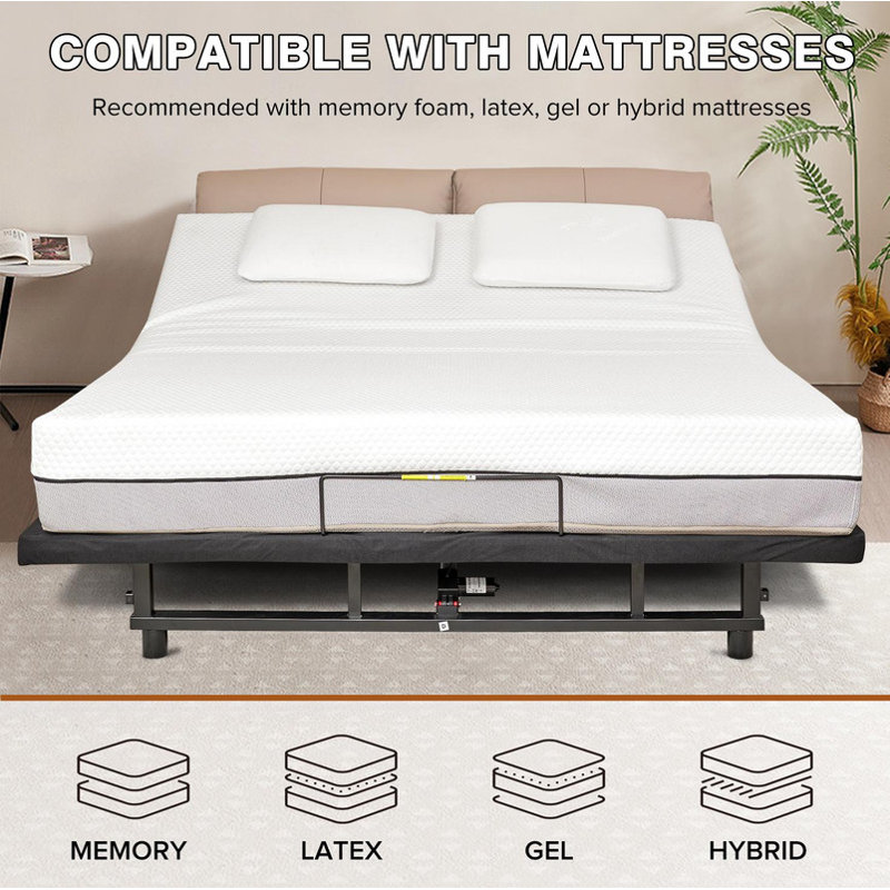 Adjustable Bed Base Frame with Quiet Motor Head and Foot Incline for Zero Gravity Experience