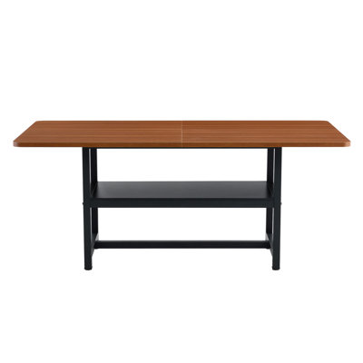 71 Inch Long Fashionable Walnut Grain Dining Table, Perfect For Family Gatherings And Friend Parties, With Black Sprayed Metal Legs.