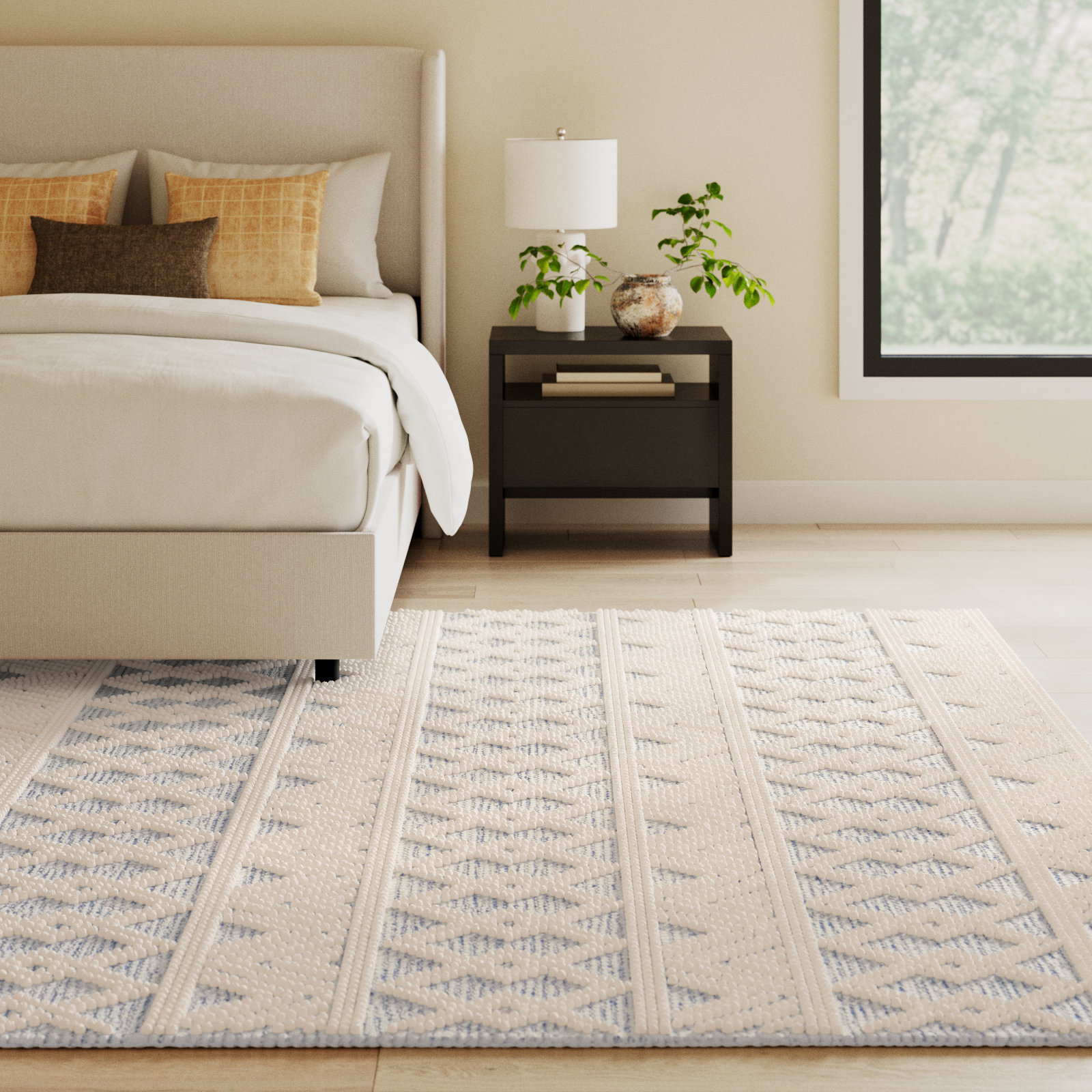 Tribeca Blue Cream Flatweave Geometric Wool Rug, Rectangle 9' x 12'