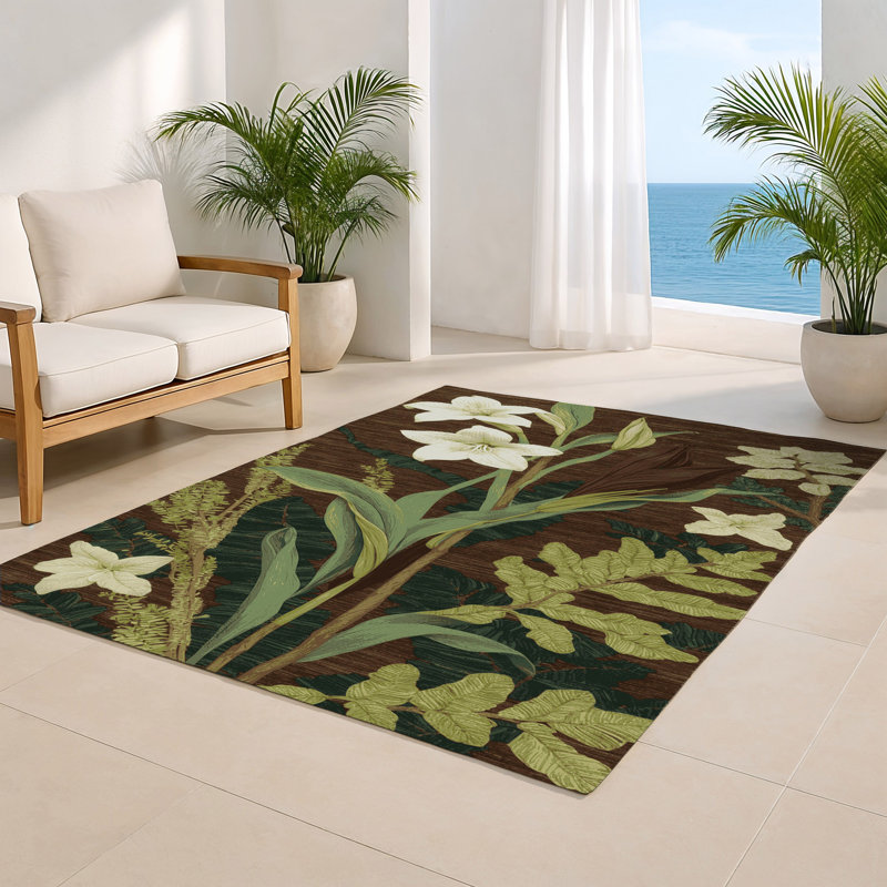 Tapis d'intérieur et d'extérieur brun Botanical, Rectangulaire 2 pi x 3 pi