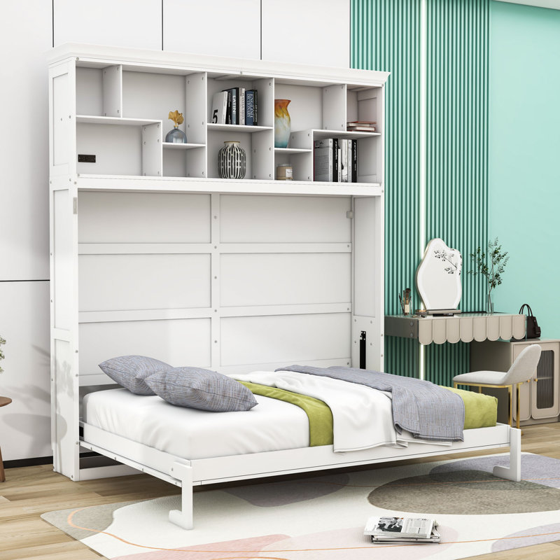 Grand lit escamotable avec armoire Aroara, Blanc