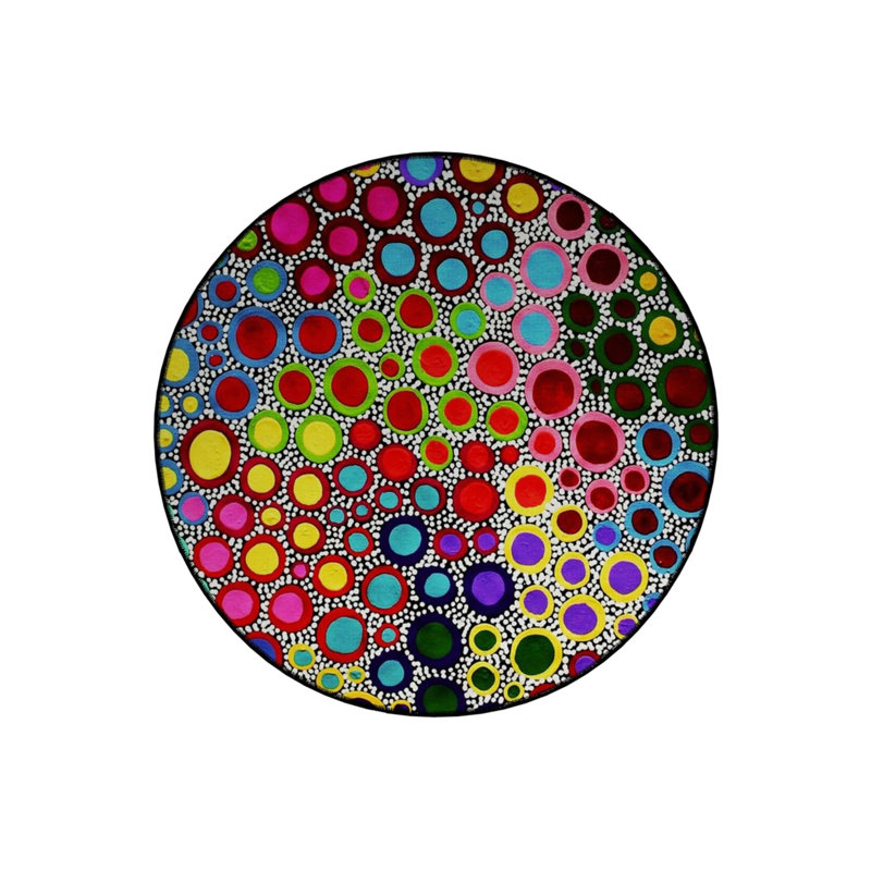 Multicolored Flowers Woven Base Modern Decorative Carpet, Round 2'8"