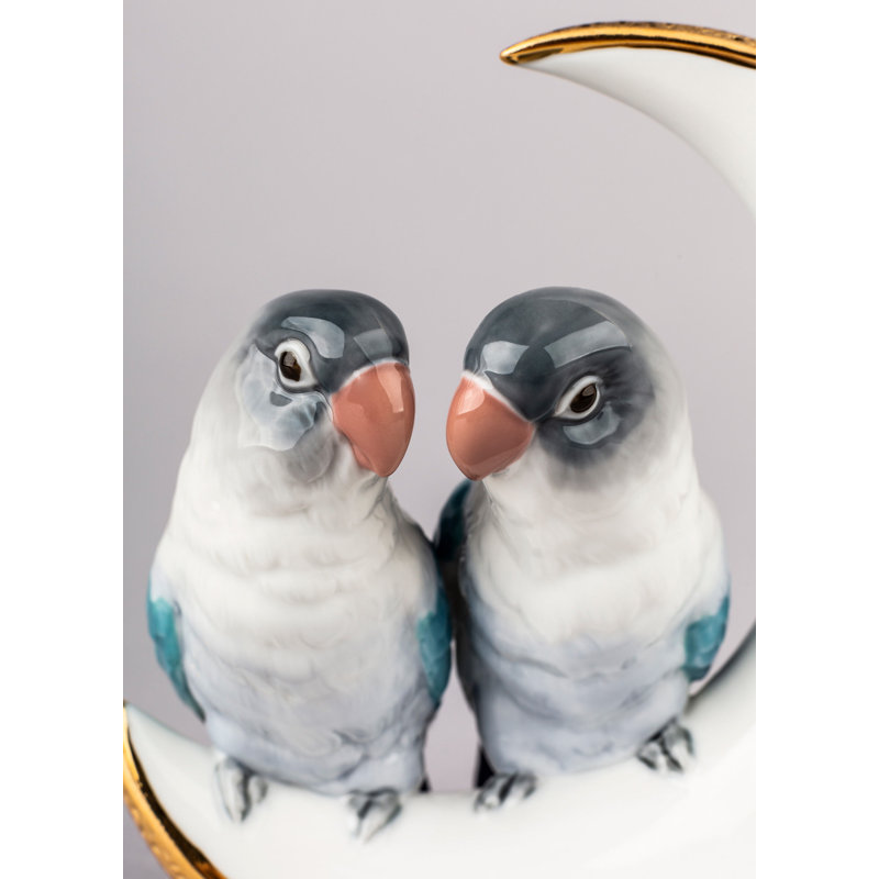 Fly Me to the Moon Birds Figurine, Golden Lustre
