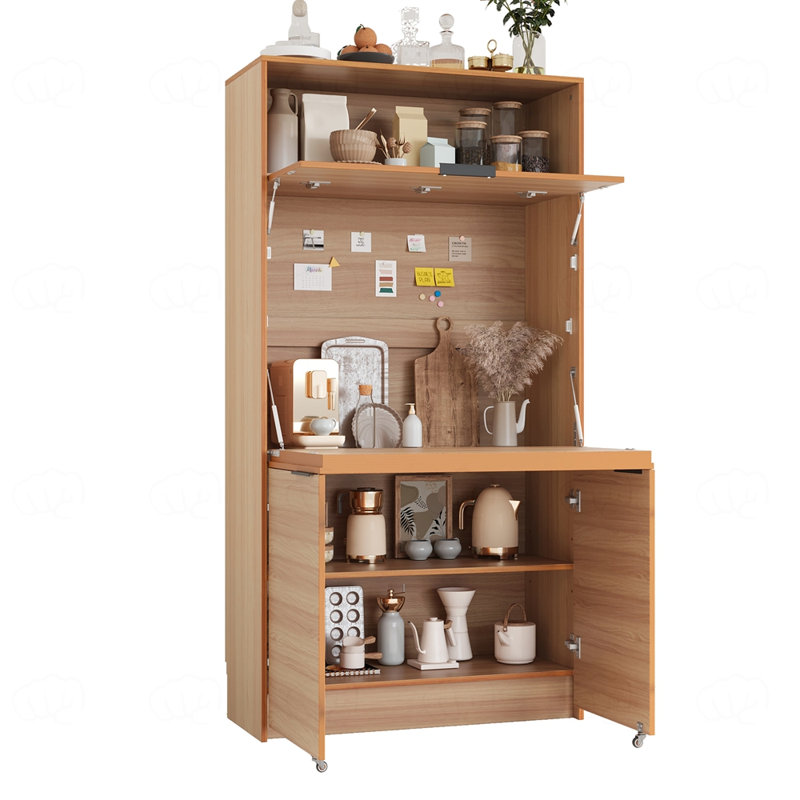 Armoire de rangement multifonctionnelle avec tablette réglable et prise de courant, Naturel