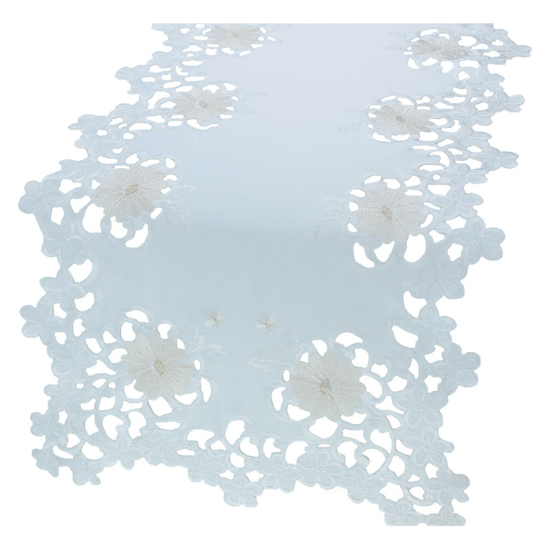 Elegant Daisy Divine Embroidered Polyester Table Runner