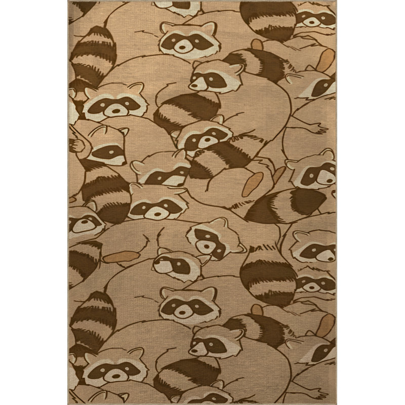 Tapis décoratif moderne à motif raton laveur brun, Rectangle 5 pi 1 po x 7 pi 7 po