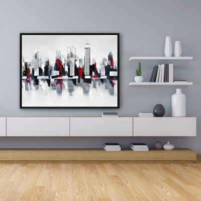 Gray And Red Cityscape Print On Canvas