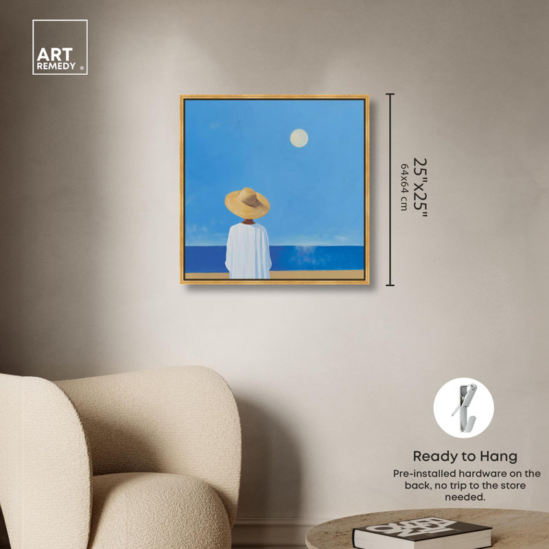 «Beachside Dreamer» par Art Remedy, Cadre flottant doré, H 25 po x l 25 po x P 1,8 po