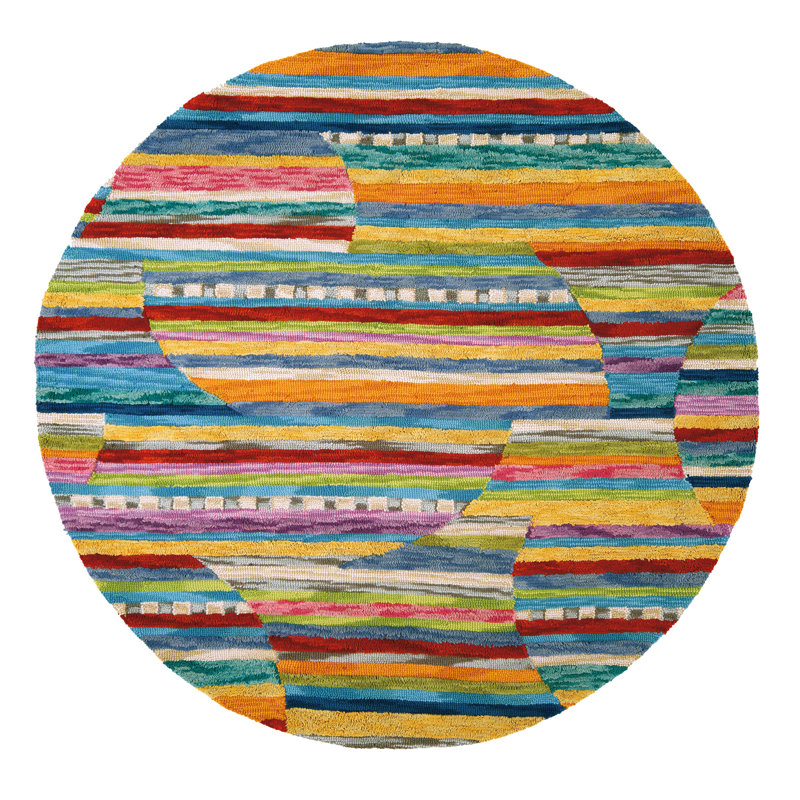Jubilee Striped Handmade Tufted Wool Orange/Purple/Blue Area Rug, Round 9'