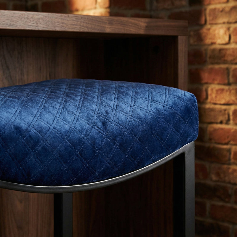 Portales Counterstool, Brushed Black Legs and Navy Blue Fabric