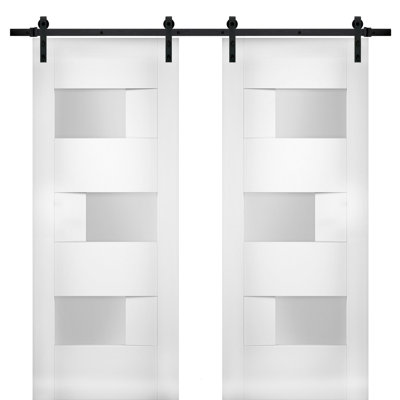 Modern Double Barn Door Sete 6933 13FT Rail Track Set Solid Panel Interior Doors-64" x 96" (2* 32x96)