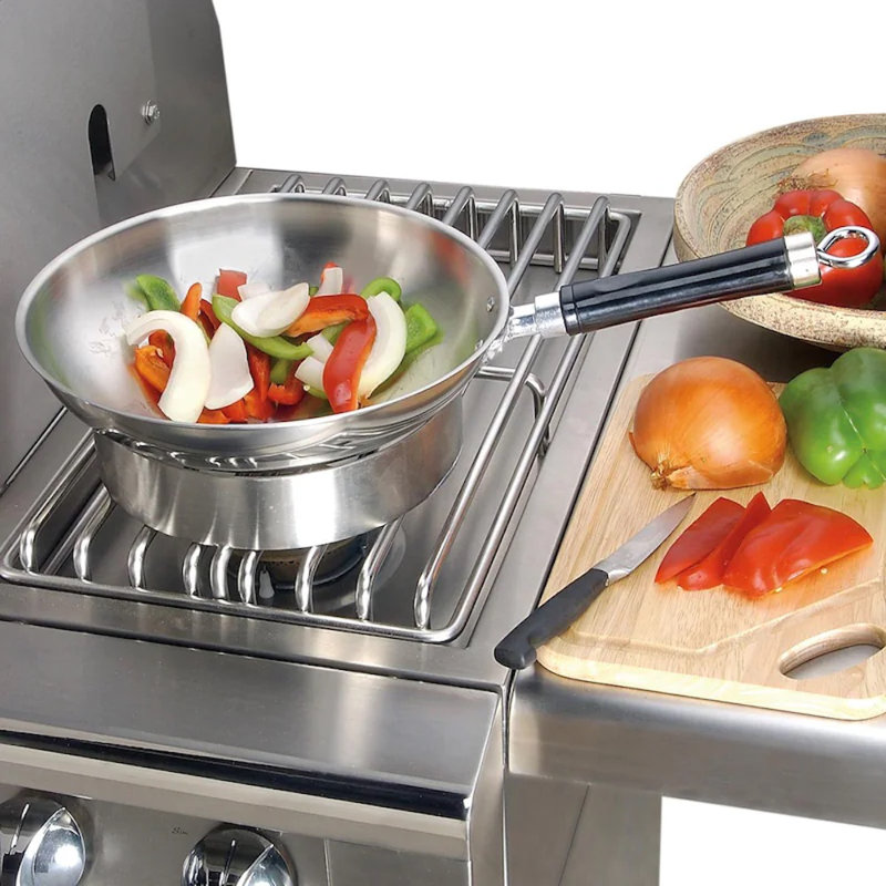 Stainless Steel BBQ Wok with Handle for Side Burner