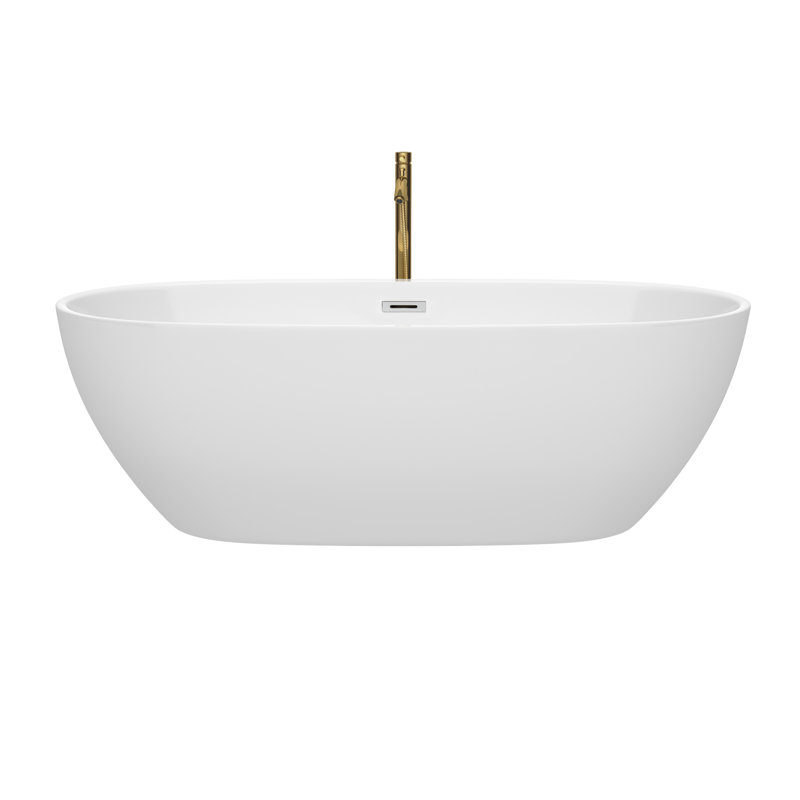 Juno 71'' x 32'' Freestanding Soaking Acrylic Bathtub with Faucet, White/Polished Chrome/Brushed Gold