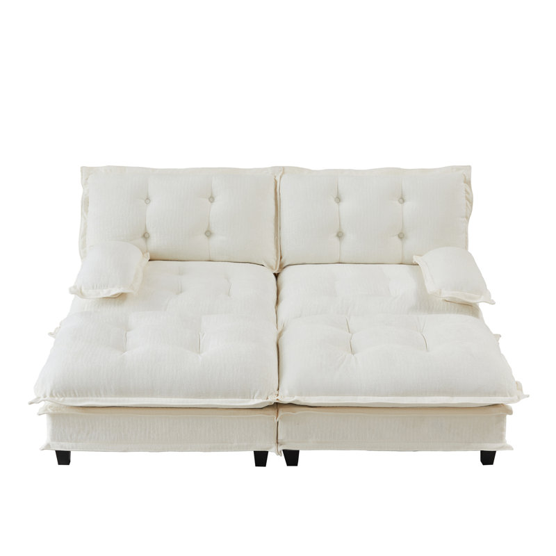 77" Sleeper Modular Sectional Cloud Sofa With 2 Ottomans, Chenille Fabric Deep Seat Couch With Lattice Decored Cushions