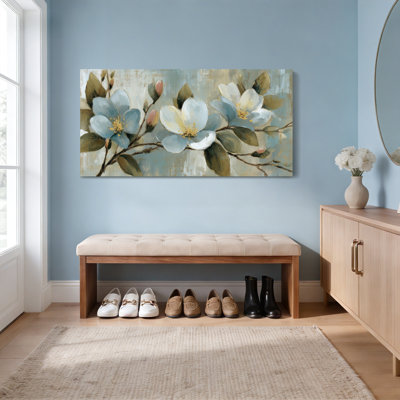 «Magnolia» bleu et blanc, reproduction de peinture à l'huile sur toile, art mural pour salon, chambre à coucher ou décoration intérieure