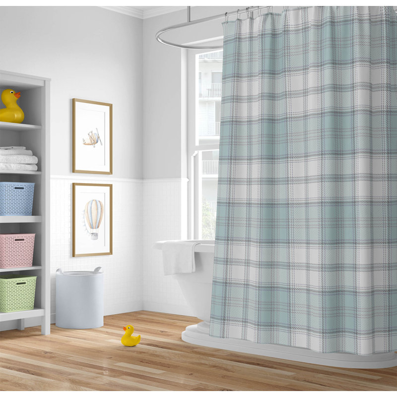 Bully Plaid Ultra-Thin Lightweight Shower Curtain, Blue Plaid