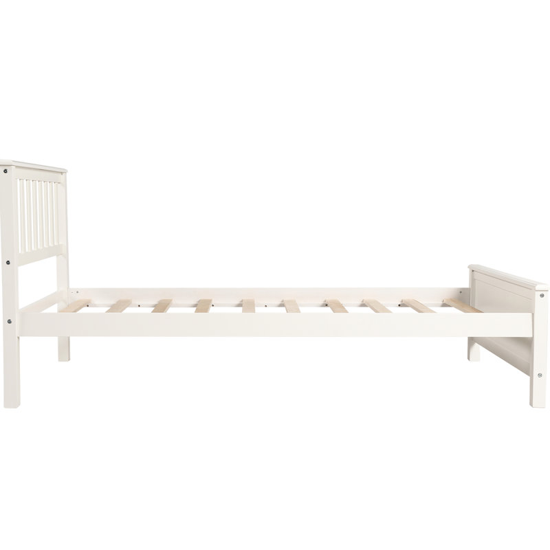 Twin Size Solid Wood Platform Bed With Headboard, , White Style Robust For Assurance
