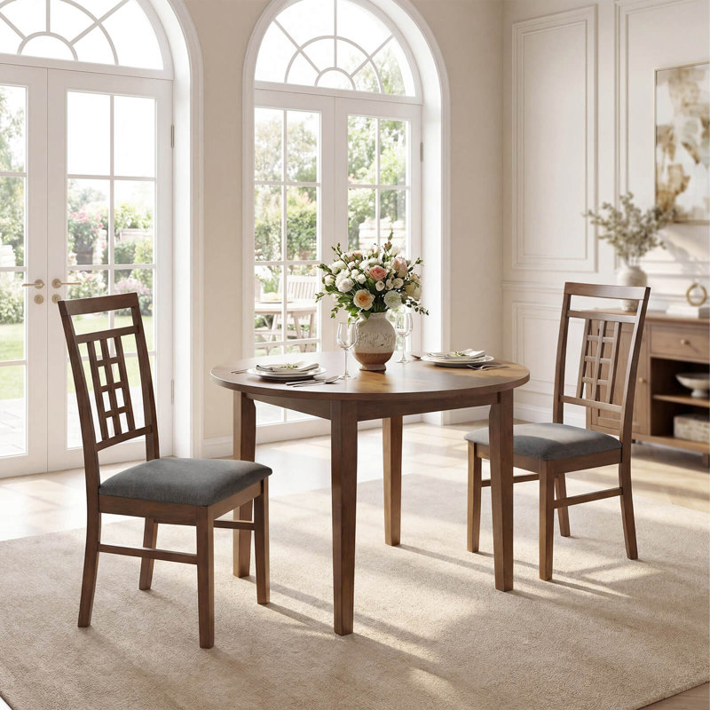 Ensemble de 4 chaises de cuisine en bois d'hévéa avec dossier en treillis, 4