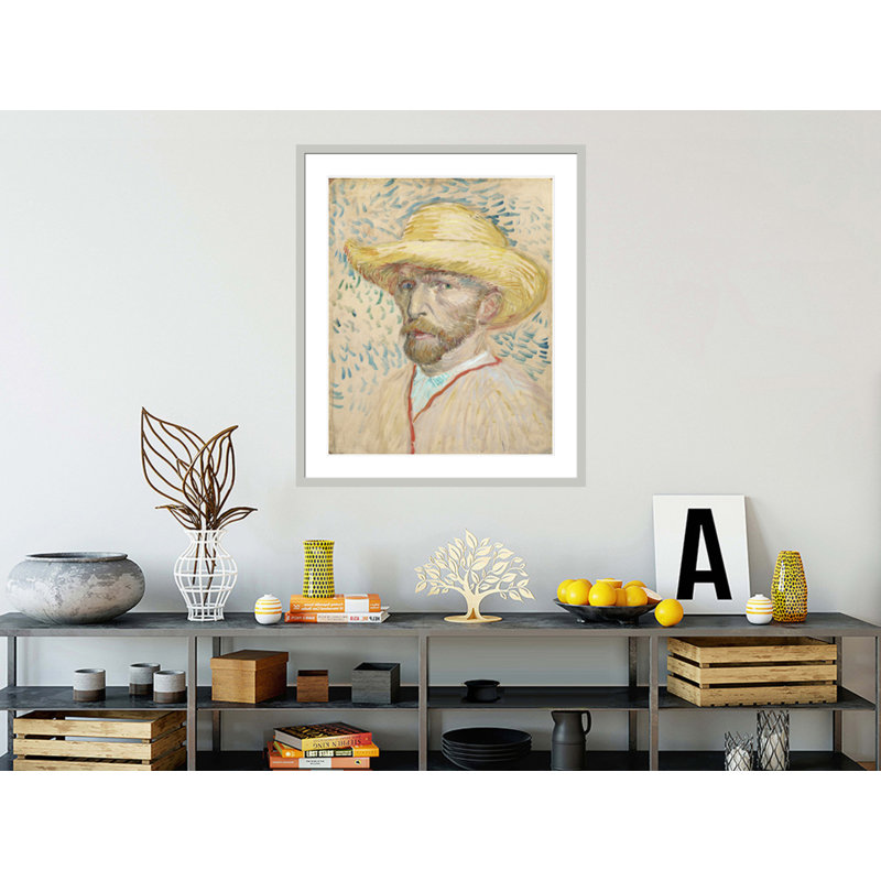 Autoportrait avec chapeau de paille par Vincent van Gogh, impression giclée encadrée, 39,62 po H x 33,5 po L