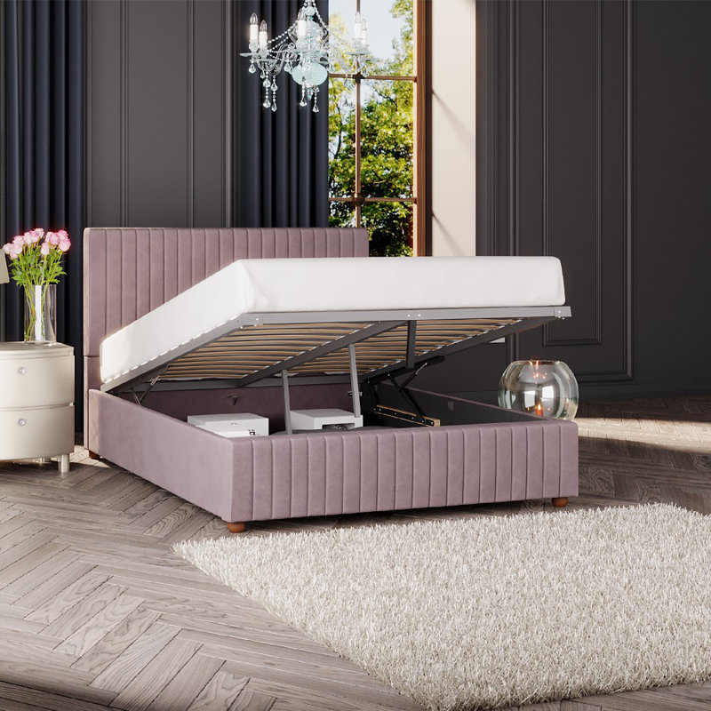 Upholstered Ottoman Bed, Blush, Double (4'6)