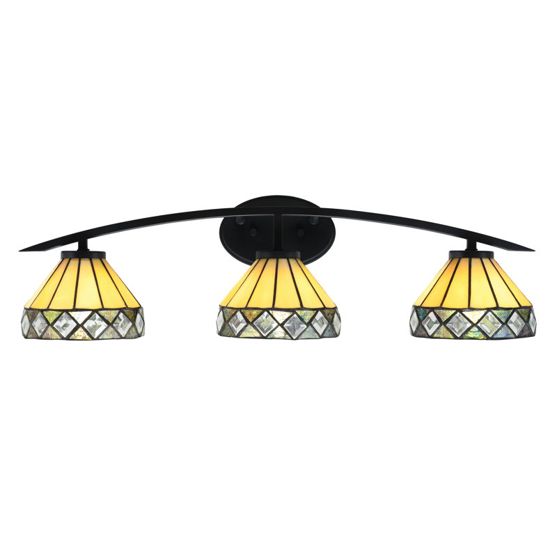 Barre d'éclairage de salle de bain 3 lumières kurve au fini noir mat avec verre 7 "Diamond Peak Art