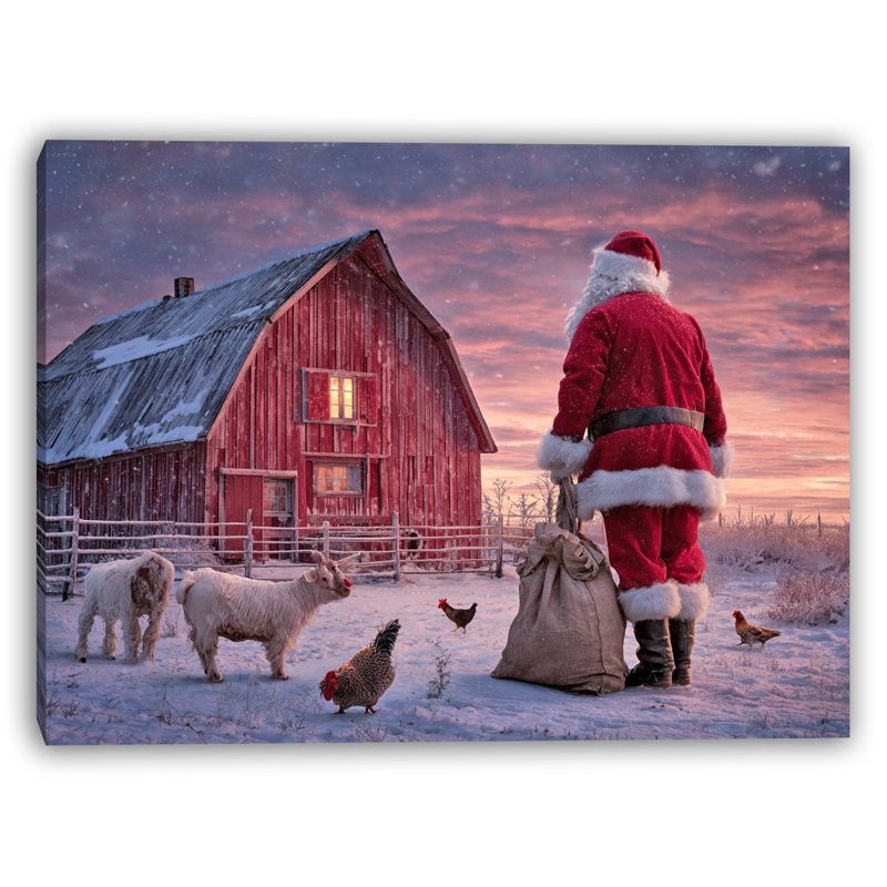 «Santa and Animals» par Barn, art mural sur toile tendue, H 16 po x l 24 po
