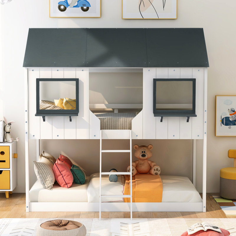 Lit simple au-dessus d'un lit superposé blanc avec garde-corps - Option pour maximiser l'espace (blanc), Blanc