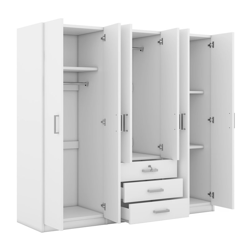 Rangement pour garde-robe en bois à 6 portes avec 6 grands tiroirs, blanc