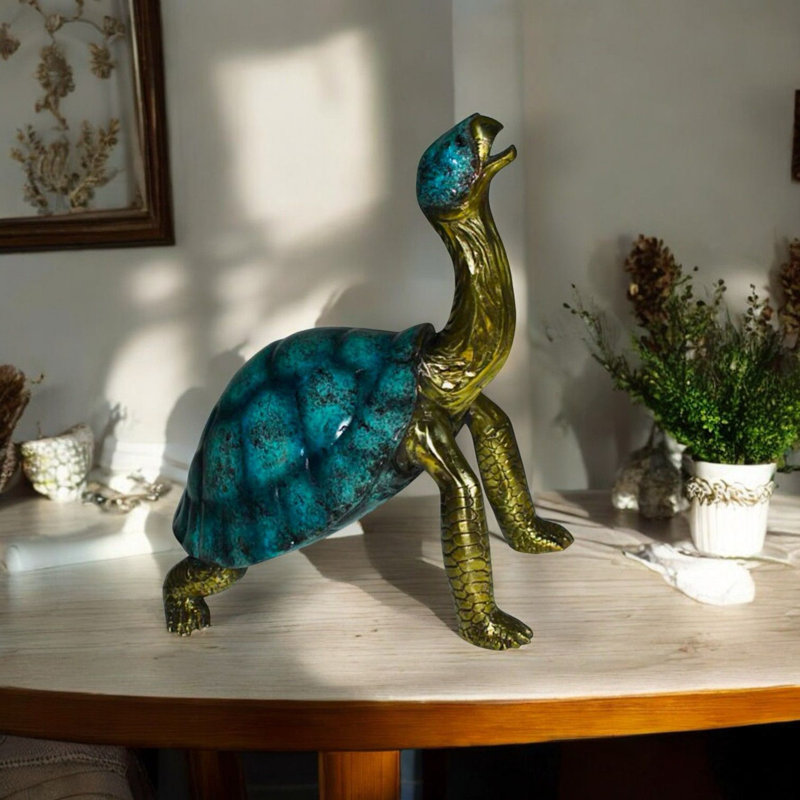 Sculpture de tortue en bronze avec patine - statue durable de jardin / maison Calixta, L 14 po x l 10 po x H 15,5 po