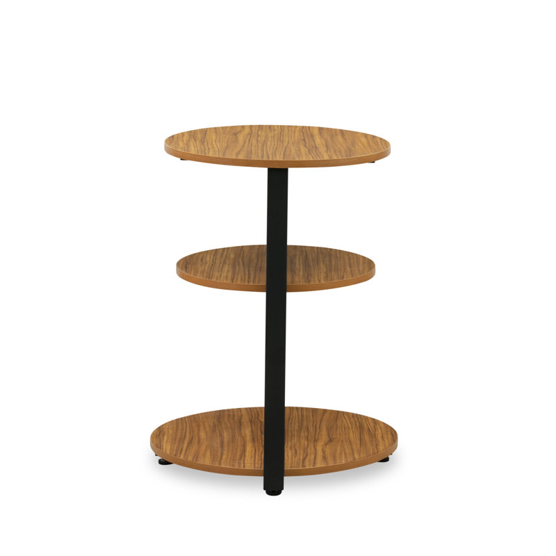 Table de chevet Driscoll - Table de chevet ronde à 3 niveaux pour le salon, 22 pouces, structure thermolaquée noire et plateau en bois stratifié brun