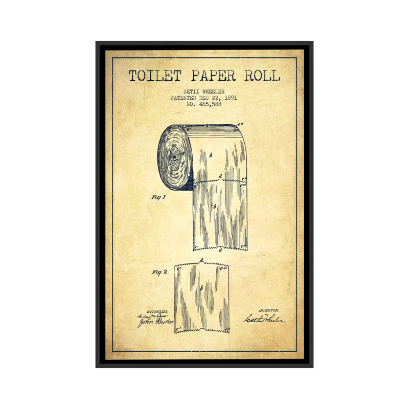 Papier hygiénique rétro, modèle de brevet - impression d'art mural, H 26 po x l 18 po, Noir