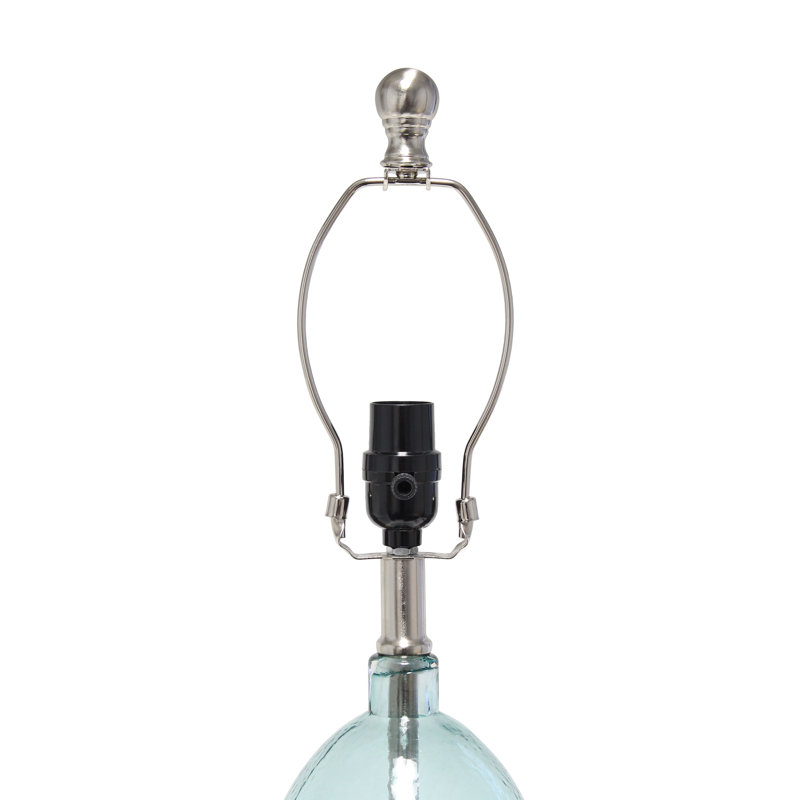 Clear Blue Glass Nightstand Lamp with White Barrel Shade