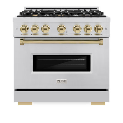 ZLINE Autograph Edition 36 in. 5.2 cu. ft. Classic Gas Range with 6 Burner Cooktop and Convection Gas Oven in Stainless Steel and Accents