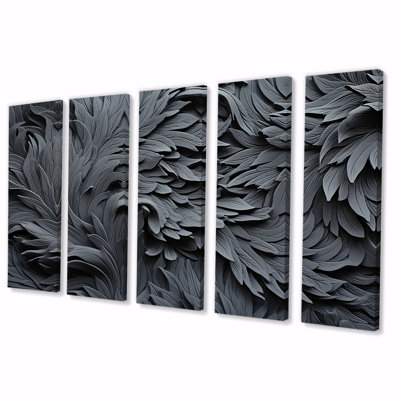 «Grey Spiraling Fractal Sprial II - Abstract Spirals», art mural 5 pièces