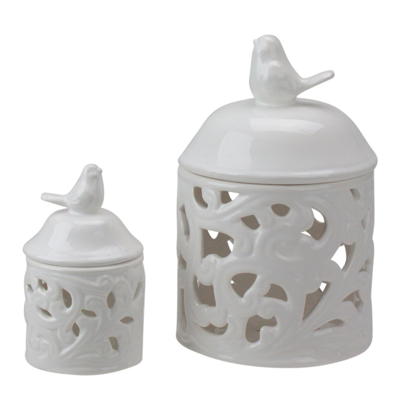 Lanterne à bougie oiseau blanc brillant 8 po