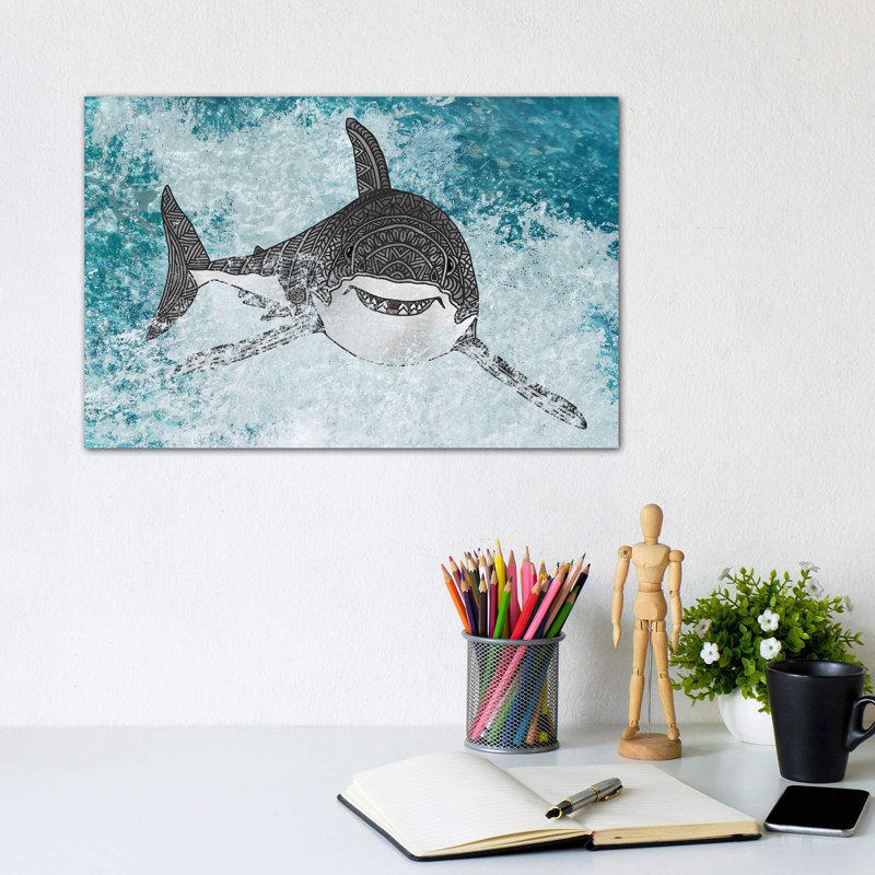 Shark par Angelika Parker - impression d'art graphique, Pas de tapis, Toile tendue, H 8 po x l 12 po x P 0,75 po