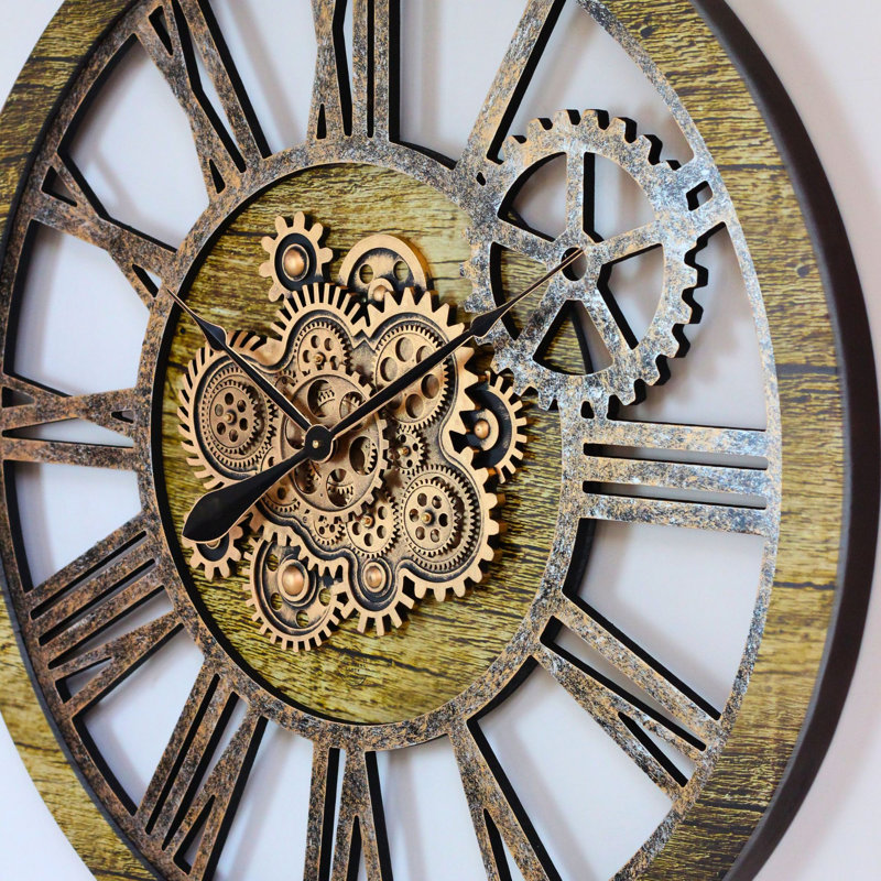 Solid Wood Wall Clock, Gold Antique