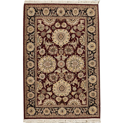 Manchuria Oriental Hand Knotted Wool Wine/Black Area Rug