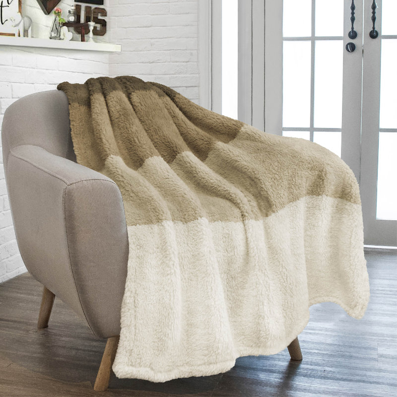 Jeté de lit Fluffy Sherpa, Lit simple, Dégradé / taupe