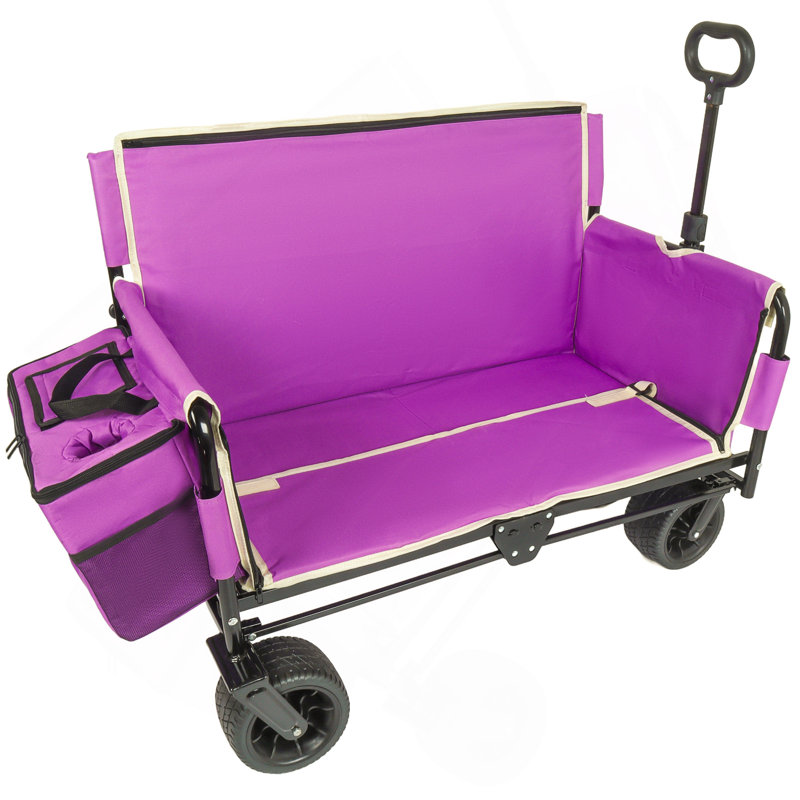 Chariot pliant 3-en-1 avec siège de banc et rangement, protection contre les brevets - comprend 1 sac de glace, 500 lb poids lourd, roues tout-terrain de capacité de 180 L pour le camping, la plage, les sports, le jardin, le mauve