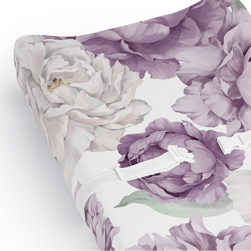 Peony Floral Garden Lavender Purple and Ivory Changing Pad Cover Sheet