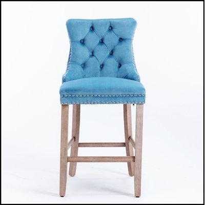 Elegant Upholstered Barstools with Button Tufted Design and Sturdy Wooden Legs for Comfort and Style