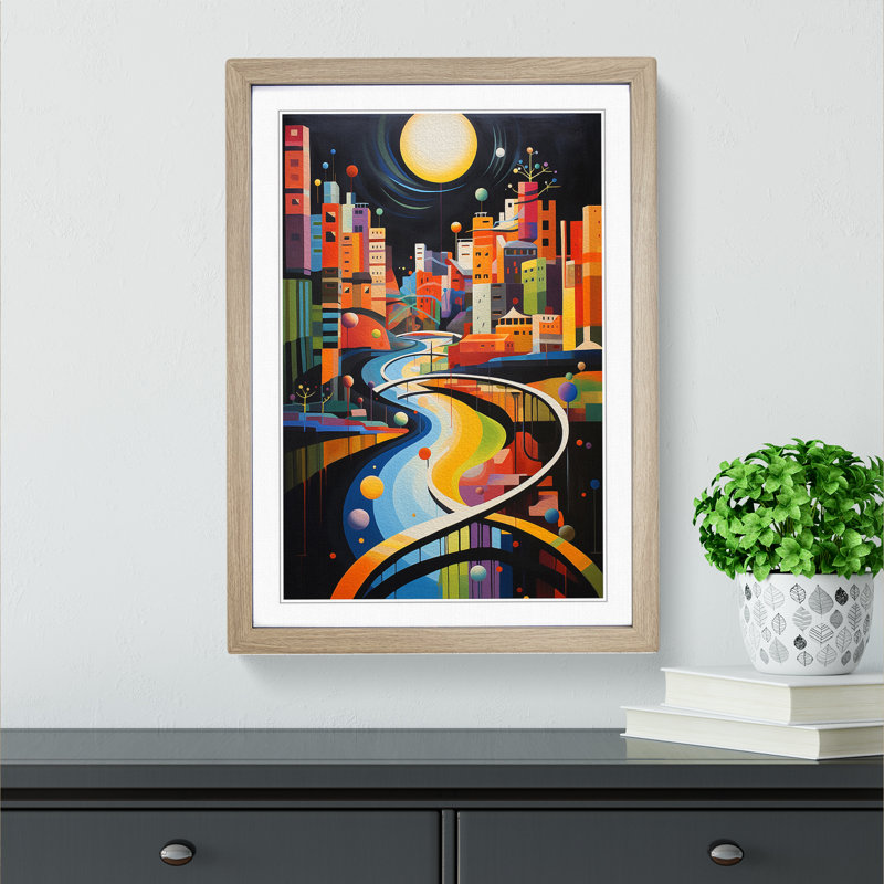 River Constructivism - Single Picture Frame Print on Wood, 34cm H x 25cm W x 2cm D, Oak
