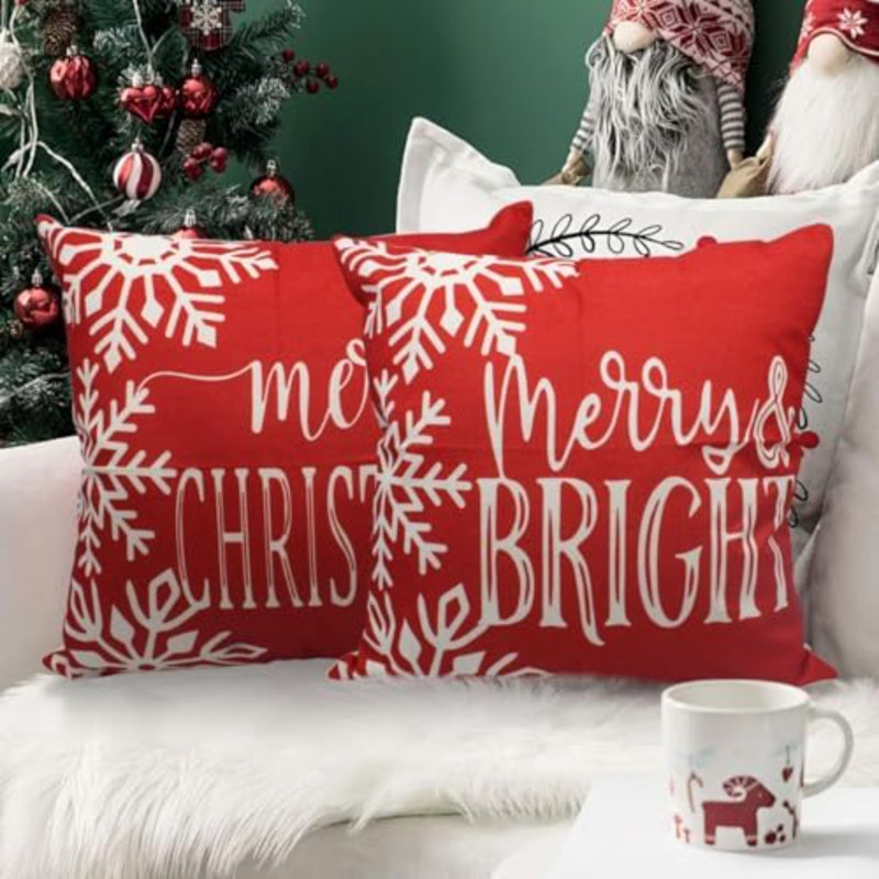 Ensemble de 4 housses de coussins décoratifs pour Noël Merry Christmas Snowman, Square 18"