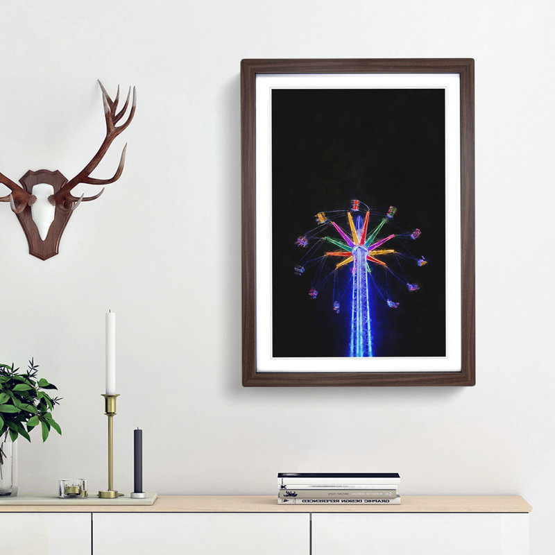 Carnival Ride at Night - Picture Frame Graphic Art Print, 63cm H x 45cm W x 2cm D, Walnut Framed